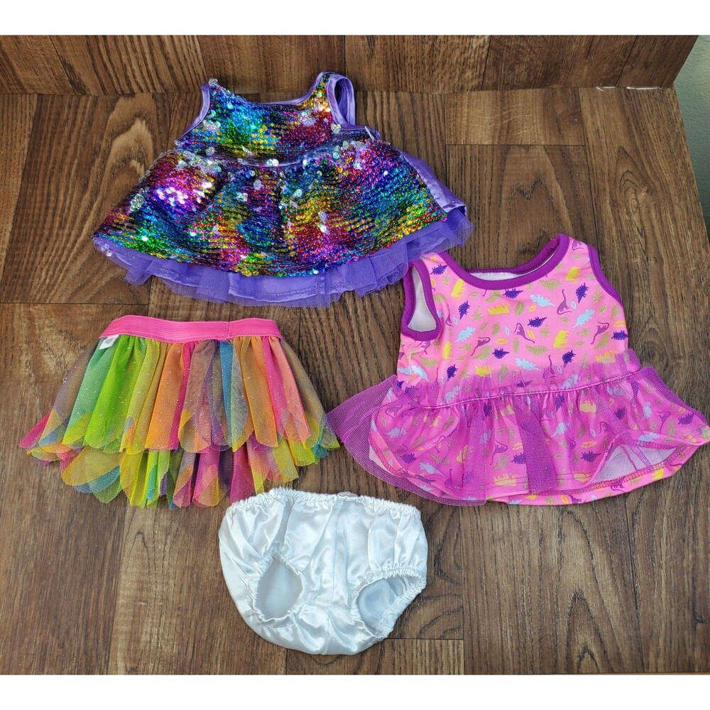 Pink Dinosaur Rainbow Sequin Tutu Shirt Satin Panties Build A Bear Girl Outfits